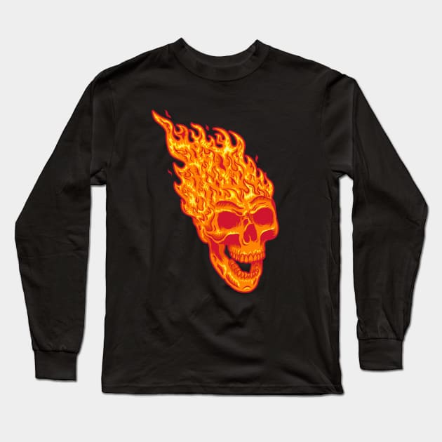 Flames Skull Long Sleeve T-Shirt by Joebarondesign